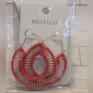 Gold-tone & Red Hoop Pierced Earrings